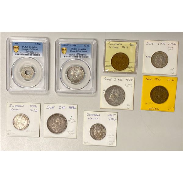 SWEDEN, ETC.: LOT of 9 coins