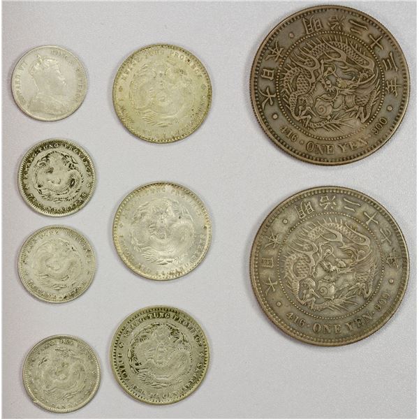 ASIA: LOT of 9 silver coins