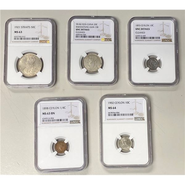 ASIA: LOT of 5 NGC-certified coins