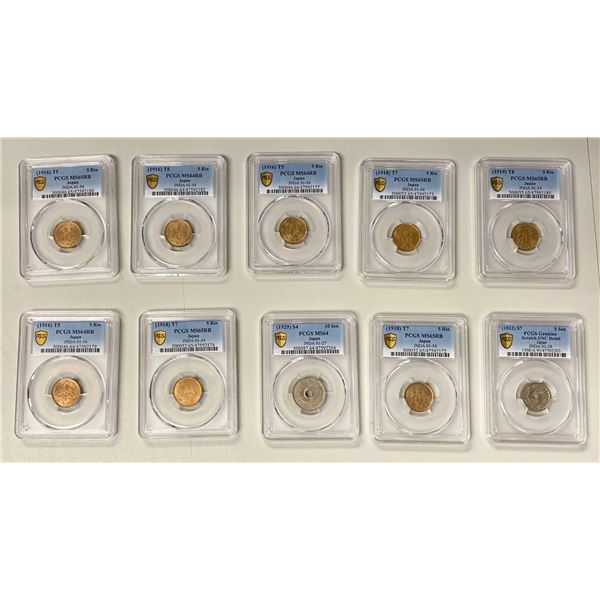JAPAN: LOT of 10 certified coins