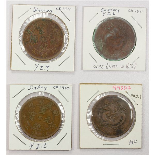 SINKIANG: Hsuan Tung, 1909-1911, LOT of 4 AE 10 cash