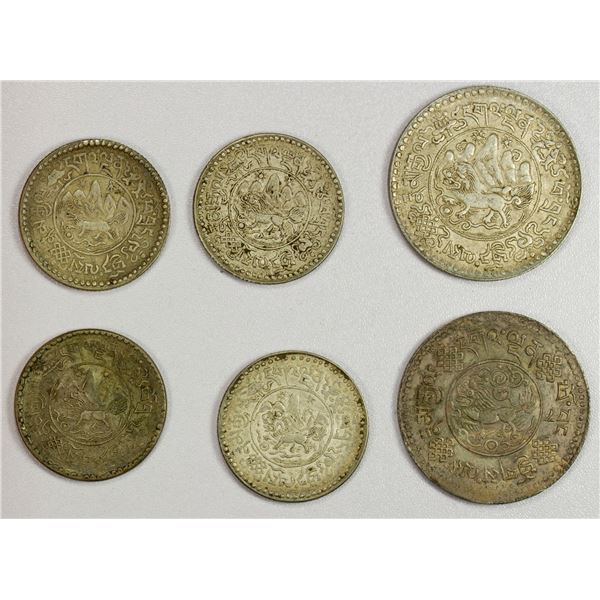 TIBET: LOT of 6 silver coins