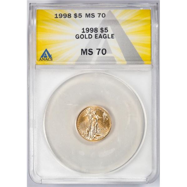 1998 $5 American Gold Eagle Coin ANACS MS70