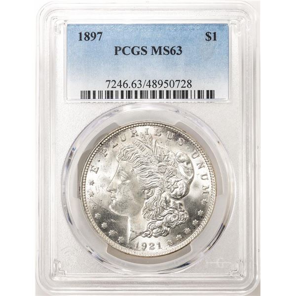 1897 $1 Morgan Silver Dollar Coin PCGS MS63