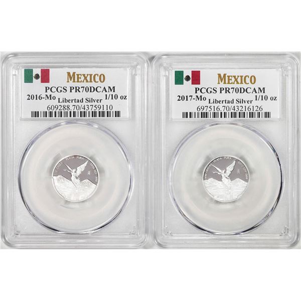 Lot of 2016-2017-Mo Mexico Proof 1/10 oz Silver Libertad Coins PCGS PR70DCAM
