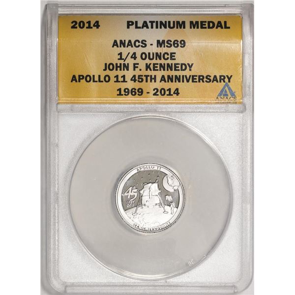 2014 Proof 1/4 oz Platinum JFK Apollo 11 Anniversary Medal ANACS MS69