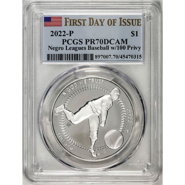 2022-P $1 Proof Negro Leagues Baseball Silver Dollar Coin PCGS PR70DCAM FDOI