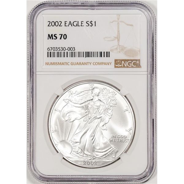 2002 $1 American Silver Eagle Coin NGC MS70
