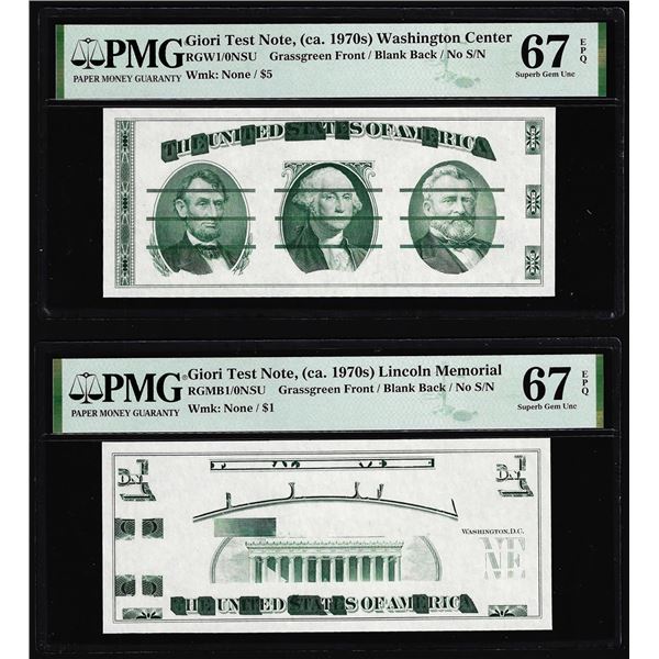 Set of Giori Test Note Washington & Lincoln Memorial PMG Superb Gem Unc 67EPQ