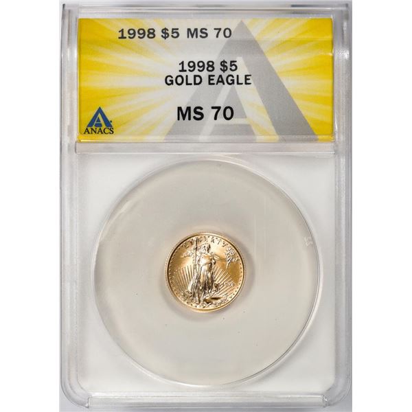 1998 $5 American Gold Eagle Coin ANACS MS70