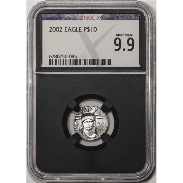 2002 $10 Platinum American Eagle Coin NGCX Mint State 9.9