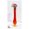 Image 1 : 16 INCH ORANGE BUD VASE WITH HAND BLOWN