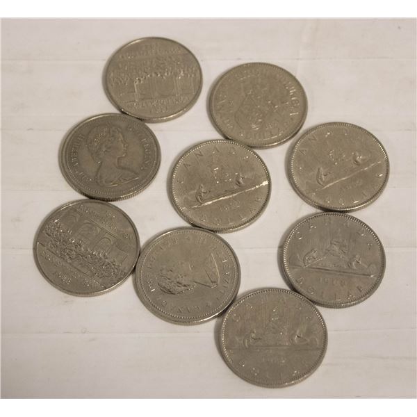 1968,71,73,82X3,82 CANOE X3, CANADA DOLLARS COINS