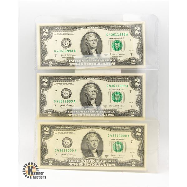 USA 3X$2 NOTES IN SEQUENCE