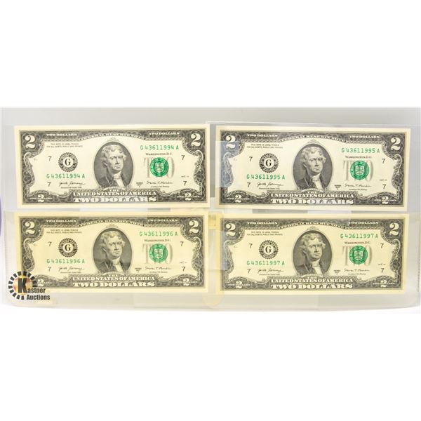 USA 4X$2 NOTES IN SEQUENCE