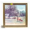 Image 1 : FRAMED HORSE AND CATTLE PRINT 28.5" X 28"