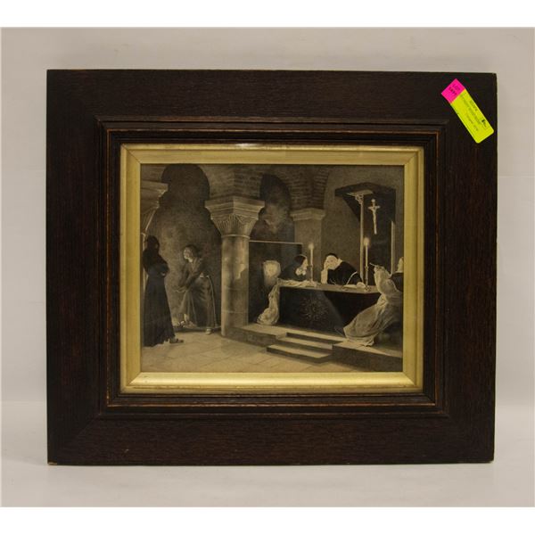 ANTIQUE PRINT, WOOD FRAME