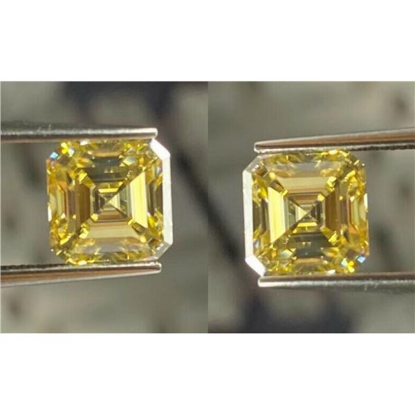 Asscher Cut Lab Created Yellow Diamond Pair