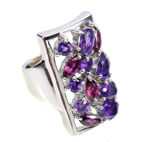 Natural Amethyst & Rhodolite Garnet Ring