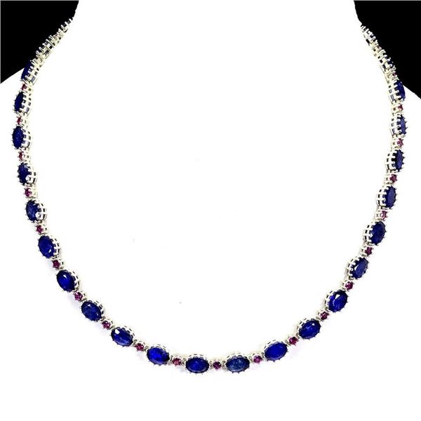 Natural Royal Blue Sapphire & Rhodolite Garnet Necklace