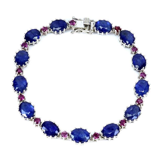 Natural Royal Blue Sapphire & Rhodolite Garnet Bracelet