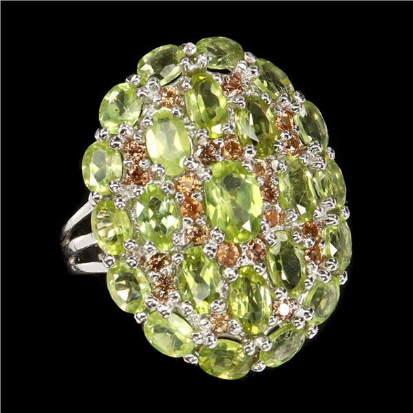 Natural Green Peridot & Sapphire Ring