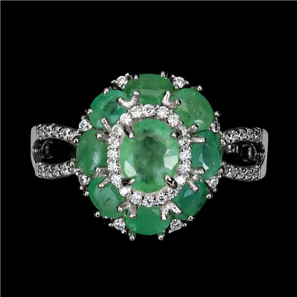 Natural Zambian Green Emerald Ring