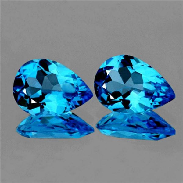 Natural Intense AAA Swiss Blue Topaz Pair 10x7 MM - FL