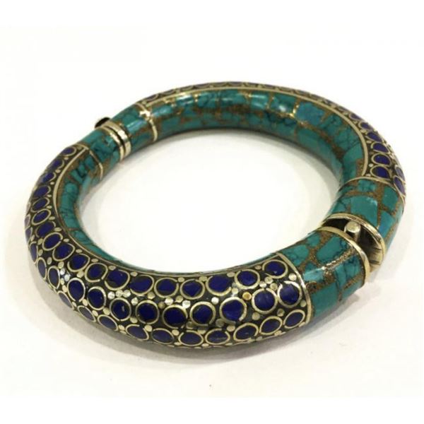 Natural Hand Made Lapis Lazuli & Turquoise Bangle