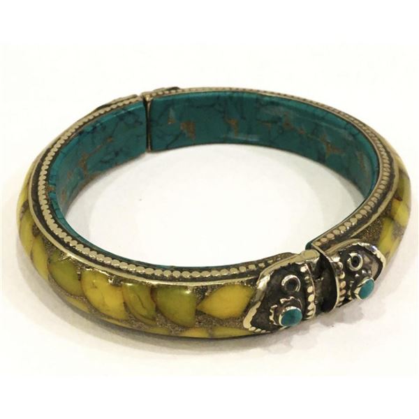 Natural Tibet Hand Made Amber & Turquoise Bangle