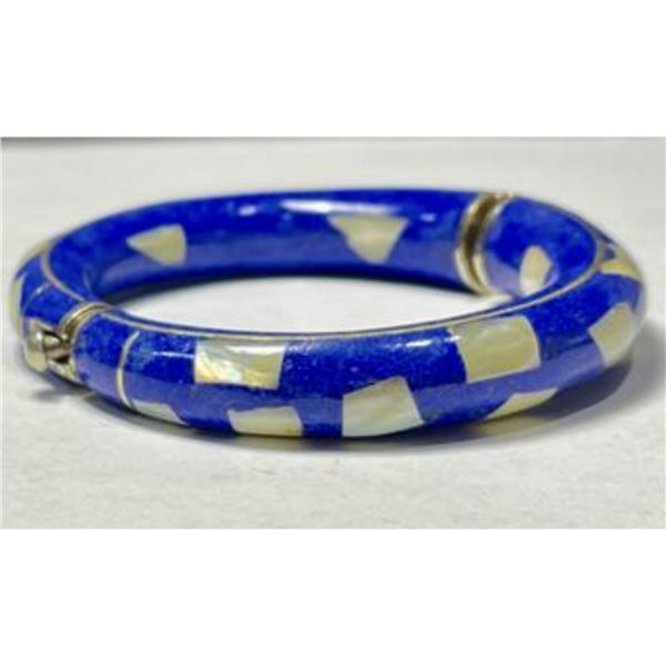 Natural Tibet Hand Made Lapiz Lazuli and Sea Shell Bangle