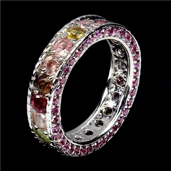 Natural Tourmaline Rhodolite Garnet Eternity Ring