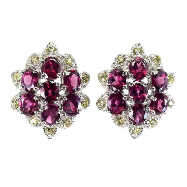 Natural Unheated Rhodolite Garnet & Sapphire  Earrings