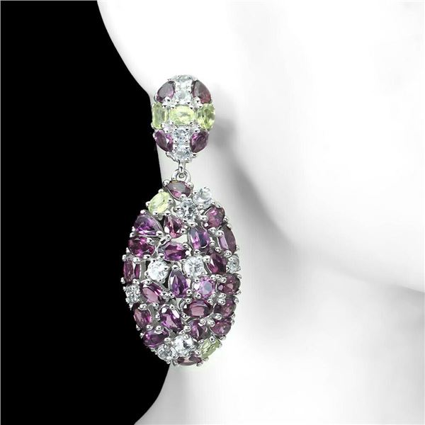 Natural  Rhodolite Garnet Aquamarine Peridot Earrings