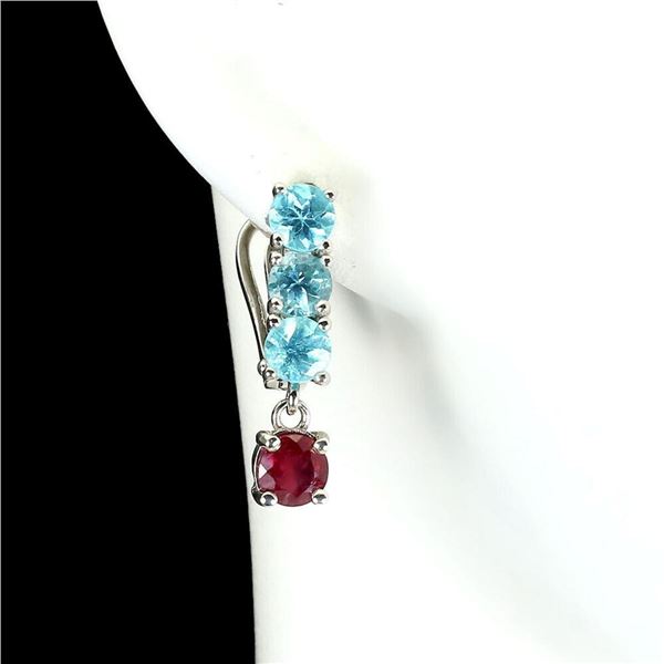 Natural Pigeon Blood Ruby & Paraiba Apatite Earrings