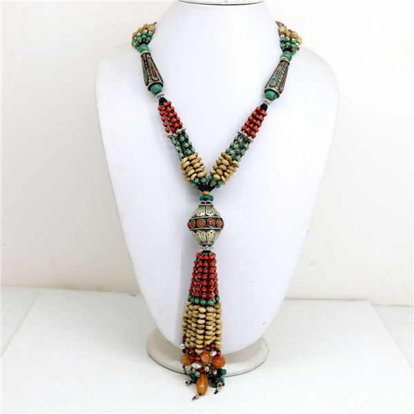 Tibet Hand Made Natural Turquoise & Coral Necklace