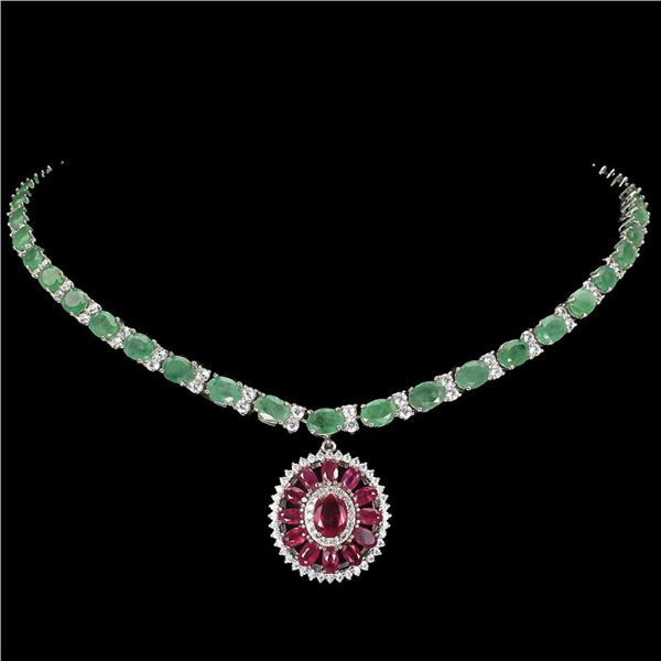 Natural Pigeon Blood Red Ruby & Colombian Emerald  Necklace