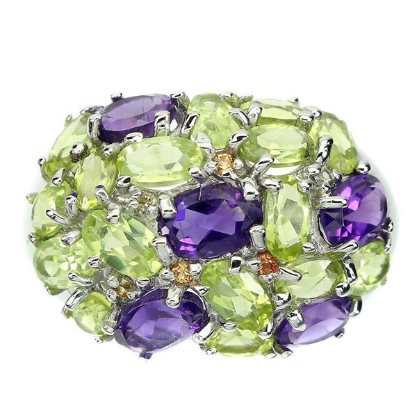 Natural Unheated Amethyst Peridot Sapphire Ring