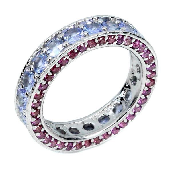 Natural Tanzanite Rhodolite Garnet Eternity Ring