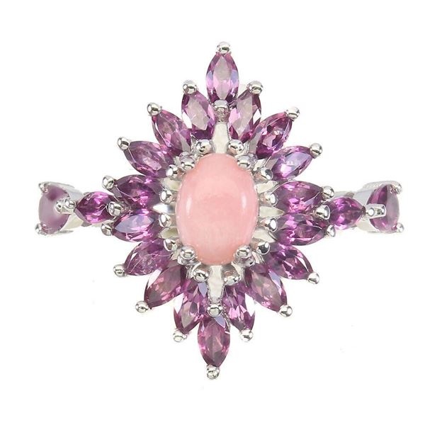 Natural Ethiopian Pink Opal Rhodolite White Topaz Ring