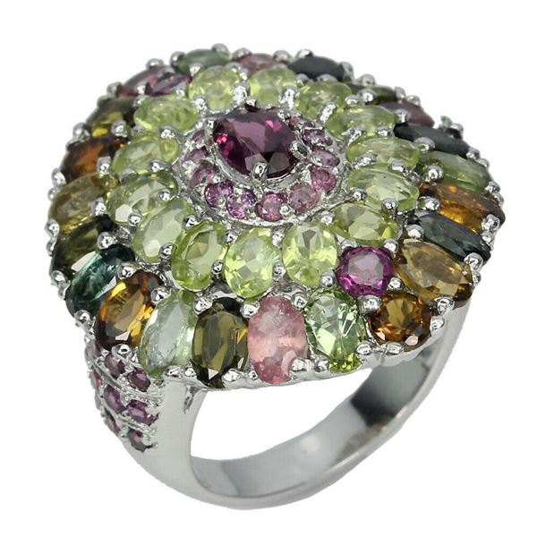 Natural  Rhodolite  Peridot Tourmaline Ring