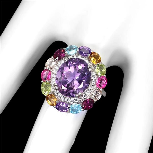 Natural Amethyst & Multi Gems Ring