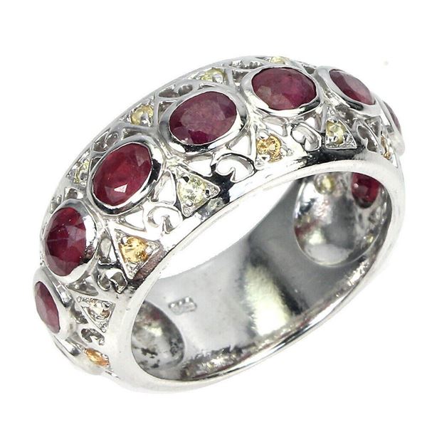 Natral Pigeon Blood  Red Ruby & Sapphire Eternity Ring