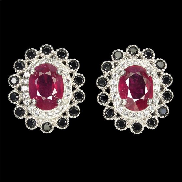 Natural Red Ruby & Black Spinel Earrings