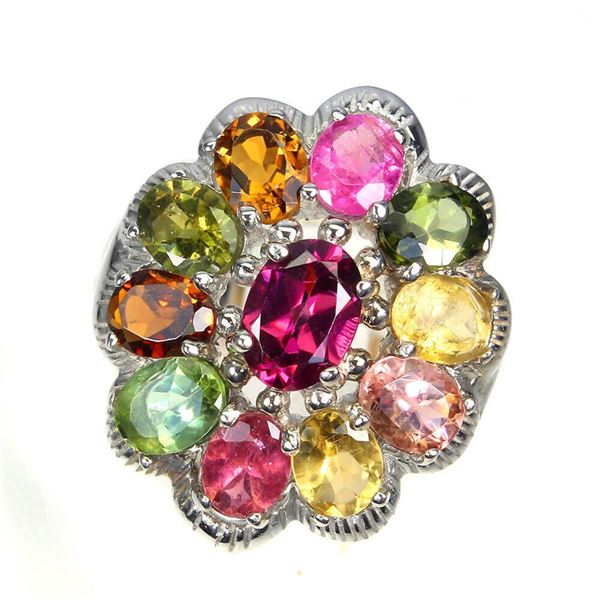 Natural Unheated  Multi Color Tourmaline Ring