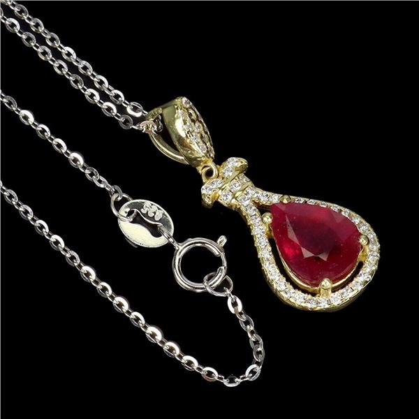 Natural Pigeon Blood Red Ruby 9x7 MM Necklace