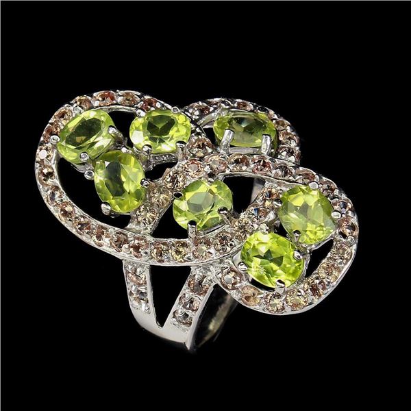 Natural Peridot & Sapphire Ring