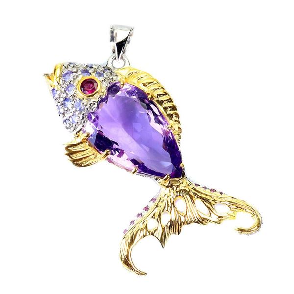 Natural Handcrafted Amethyst 21ct  & Tanzanite Pendant