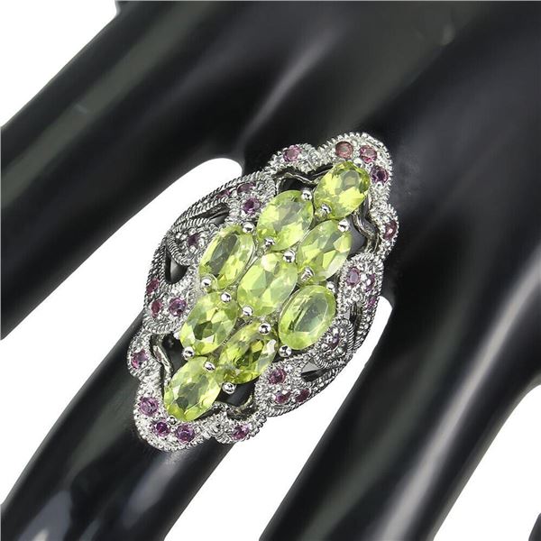 Natural Peridot Rhodolite Garnet Ring