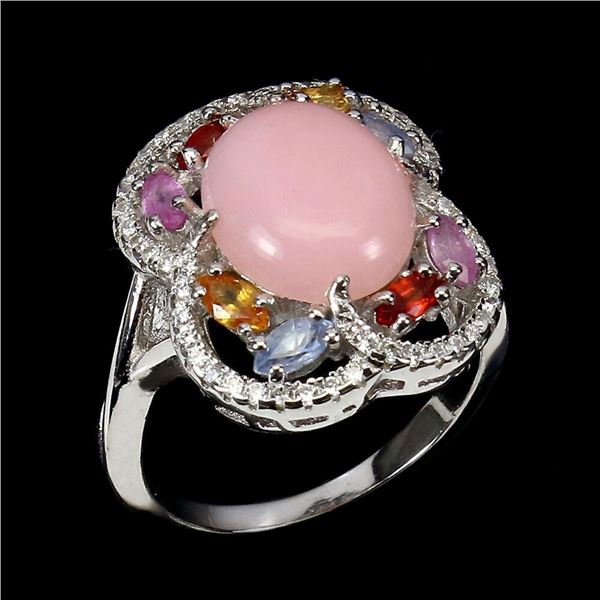 Natural Ethiopian Pink Opal Sapphire White Topaz Ring